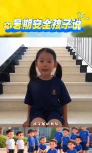 暑假安全孩子說：下雨天路滑，走路慢慢走！