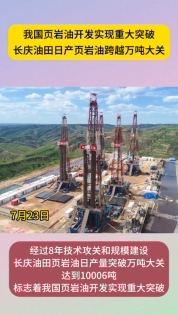 我國頁巖油開發(fā)實現(xiàn)重大突破——長慶油田日產(chǎn)頁巖油跨越萬噸大關(guān)